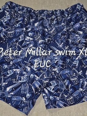 Peter Millar Blue Cocktail Print Swim Trunks